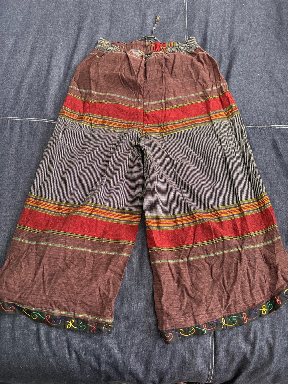 Bohemian Striped Wide-Leg Women’s Pants in Rust & Red - Picture 6 of 7